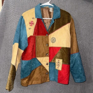 Vintage Koret Women's Jacket Button Notting Hill Multi Color Block Patch Sz L